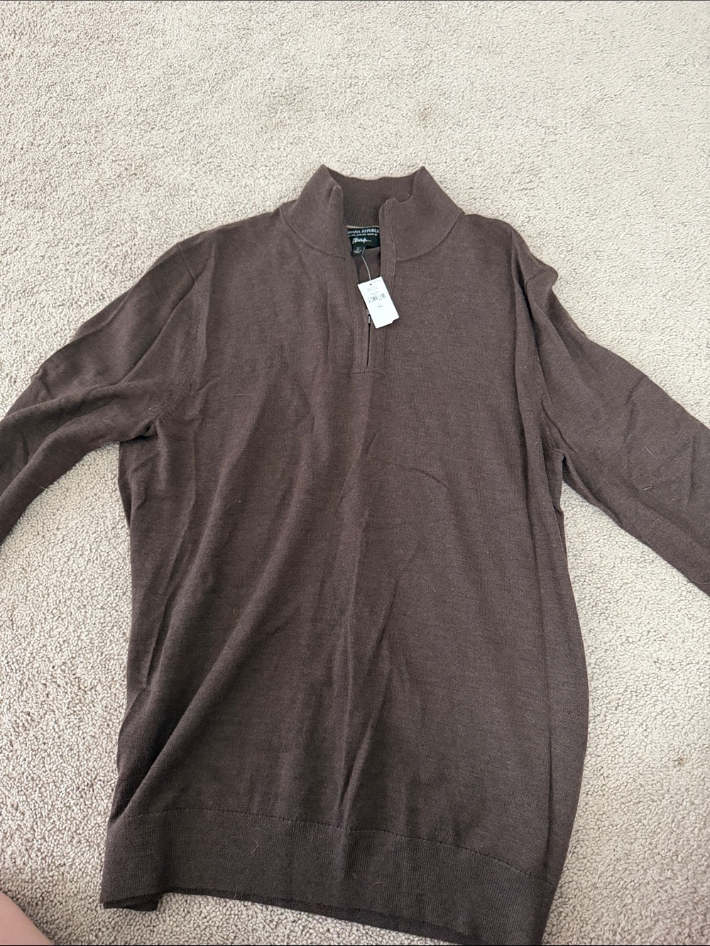 Banana Republic Men's Dark Brown Zip Mock-Neck Sweater